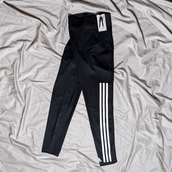 NWT Adidas 3 Stripe Black Tights Leggings - Picture 3 of 4